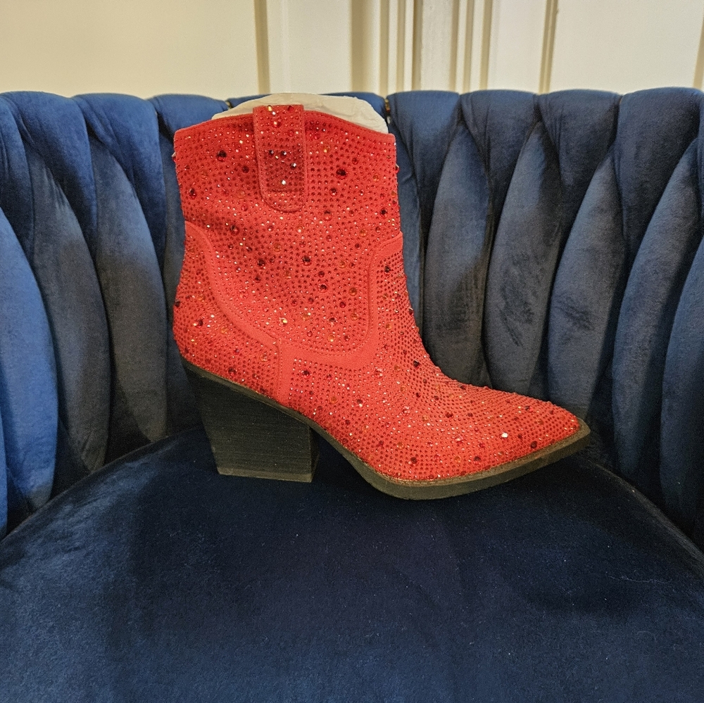 Women's Red Rhinestone Boots